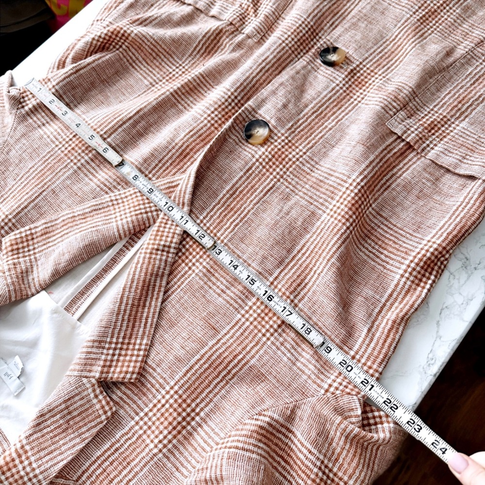 J. Jill Harper Henna Plaid Plaid Linen Cotton Oversize Blazer Jacket Size Medium - Picture 12 of 12